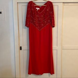 Escada Silk Red & Gold Beaded Formal Evening Gown